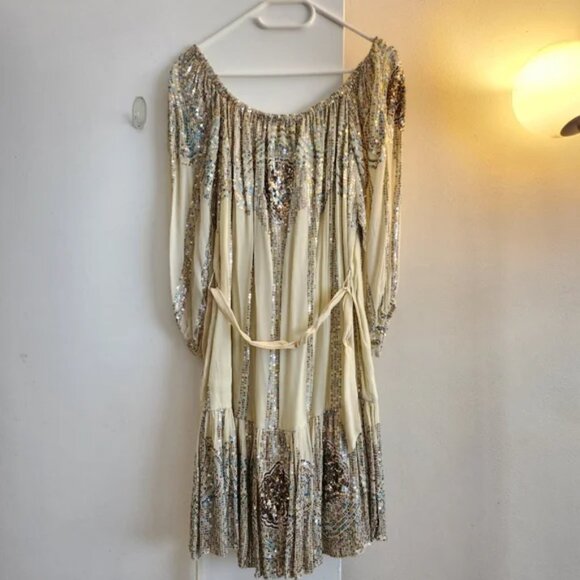 Jen's Pirate Booty Celestial Mini Dress Sequin Sparkle Ivory Tea Embroidered - Picture 9 of 13